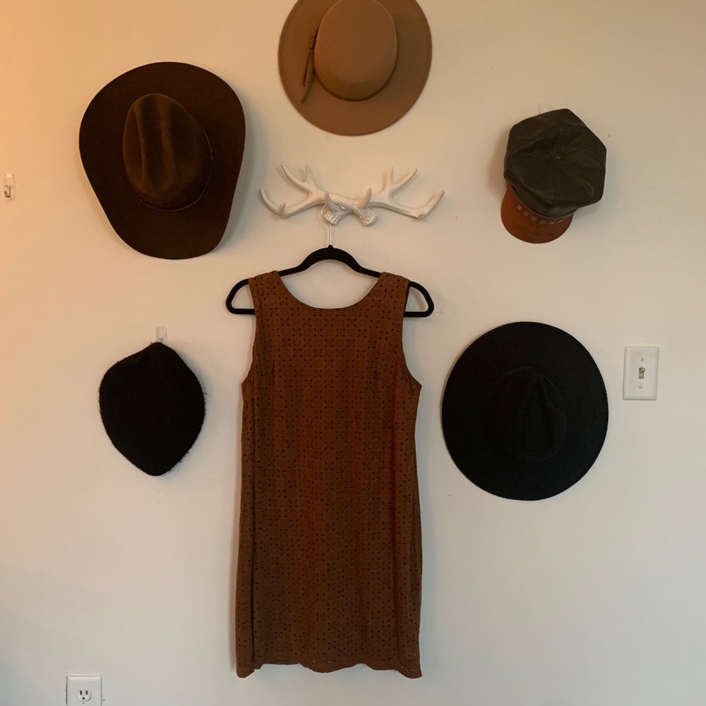 Tan suede laser cut shift dress
